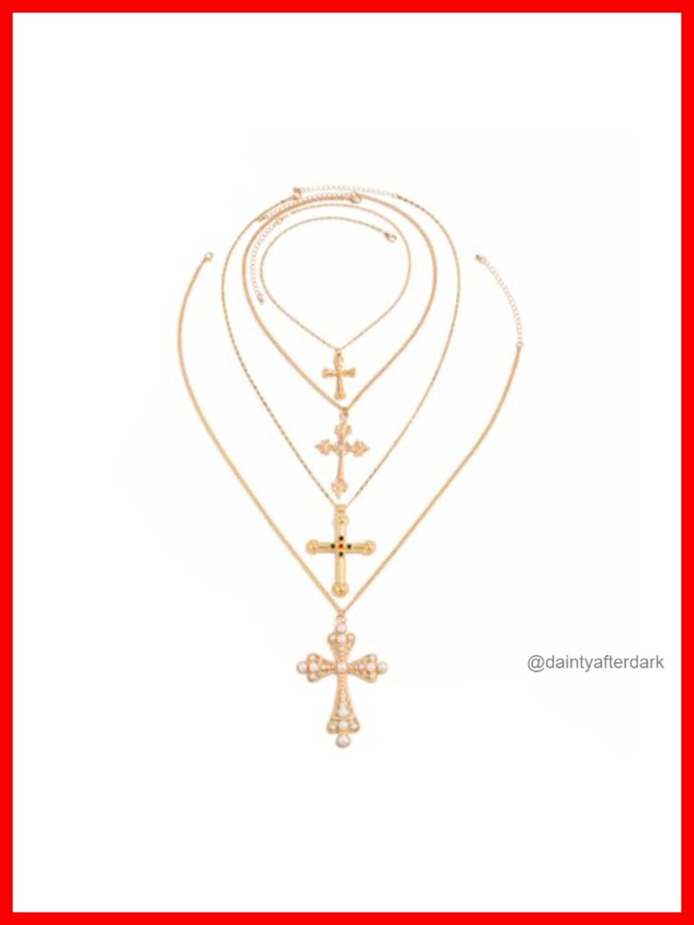 Chunky Cross Pendant Necklace Set Layered Pearl Beads Y2K Jewelry